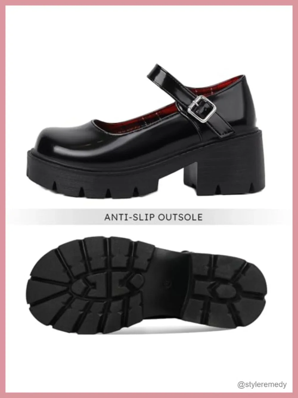 Platform Mary Janes Chunky Heel Goth Dress Shoes, Faux Leather Buckle Strap